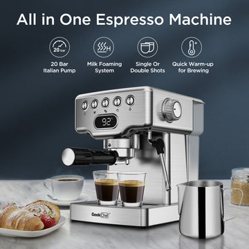 Geek Chef Espresso Machine with Milk Frother, 20 Bar Automatic Espresso Maker, Fast Heating Coffee Maker for Cappuccino, Latte & Iced Coffee, Easy to Use & Clean, for Home Barista